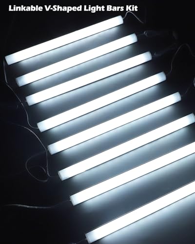 Cefrank V-Shape Under Cabinet LED Lights, 1600LM 8-bar 12in Linkable 6000K | Plug in or Hardwired frosted diffuser 16W aluminum and PC housing kitchen shelf closet display shelf light kit - color: White