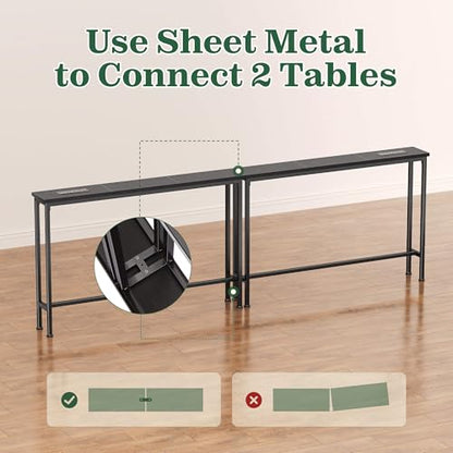 SUPERJARE 78.8 Inch Narrow Console Table with Outlet, Sofa Tables, Behind Couch Table, Long Entryway Tables with Charging Station, for Living Room, Black - color: Black, size: 5.7''D x 78.7''W x 29.7''H