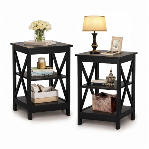 PHI VILLA Black End Table, Side Table for Living Room Set of 2, Nightstand/Bedside Table - color: Black 2