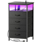 Huuger Night Stand with Charger Station and LED Lights, 4 Drawer Nightstand, Bed Side Table with Open Shelf, End Table, Fabric Dresser for Bedroom, Black - color: Black, size: 11.8"D x 15.7"W x 33.9"H（4 Drawers）