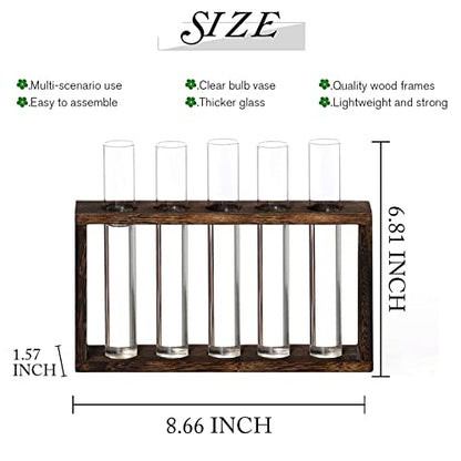 XXXFLOWER 5Test Tube Plant Propagation Station Plant Terrarium Wooden Stand | Glass Planters for Indoor Plants,Plant Lover Gifts for Women Mom Wife Daughter,Garden Office Room Decoration - size: 5 Glass Tubes Vases