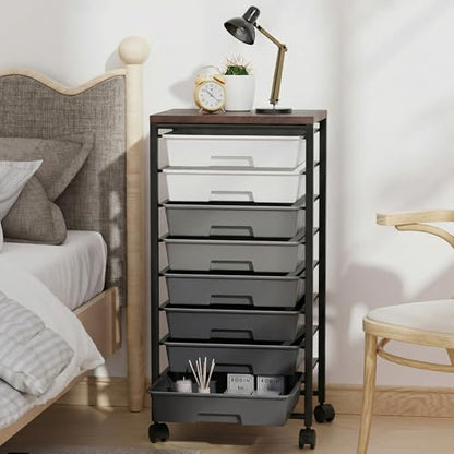 Rolling Cart with 8 Drawers, Storage Drawers Cart with Wooden Tabletop and Lockable Wheels, Craft Storage for Living Room, Office, Classroom, Craft Room, Bedroom (Gray) - color: Gray