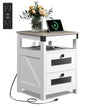 WLIVE Nightstand with Charging Station, Farmhouse End Table, Bed Side Table with 2 Storage Drawers and Open Shelf, Wood Rustic Nightstands for Bedroom, White and Greige - color: Greige and White, style: Farmhouse