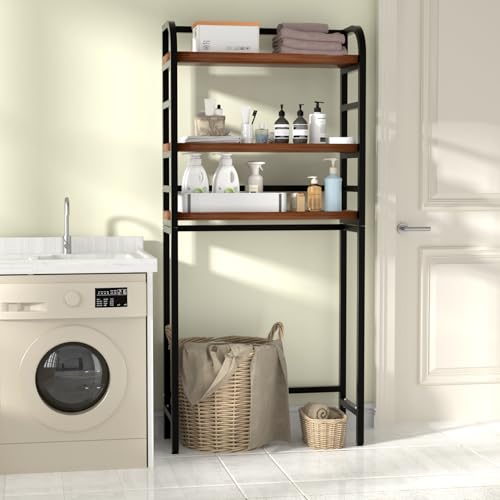 3-Tier Over The Toilet Storage Rack, Freestanding Bathroom Organizer Metal Frame Toilet for Small Spaces, Bathroom, Balcony, Laundry (Black) - color: Black