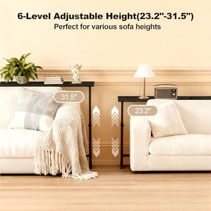Faesun 70.9 Inch Behind Couch Table, 24"-32" Adjustable Height Range, Behind The Couch Table with Outlet, Adjustable Console Table, Narrow Long Sofa Table, for Living Room, Black - color: Black, size: 70.9"w x 5.9"d (C-shaped)