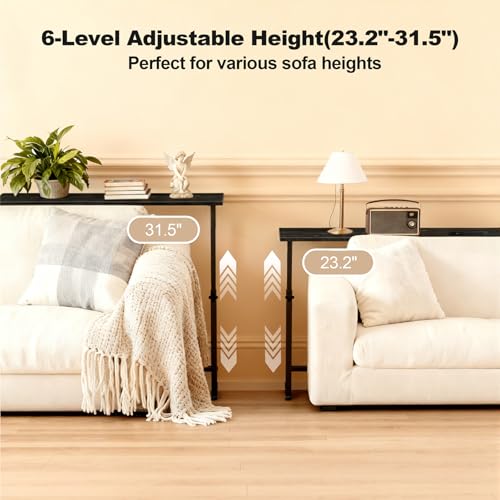 Faesun 70.9 Inch Behind Couch Table, 24"-32" Adjustable Height Range, Behind The Couch Table with Outlet, Adjustable Console Table, Narrow Long Sofa Table, for Living Room, Black - color: Black, size: 70.9"w x 5.9"d (C-shaped)