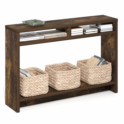 Furinno Viola Entryway Table, 3-Tier Narrow Console Table with Extra Thick Frame and Storage Shelf, 47.2" Wide Sofa Table, for Living Room, Home Office, Entryway, Amber Pine - color: Amber Pine
