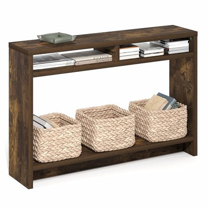 Furinno Viola Entryway Table, 3-Tier Narrow Console Table with Extra Thick Frame and Storage Shelf, 47.2" Wide Sofa Table, for Living Room, Home Office, Entryway, Amber Pine - color: Amber Pine