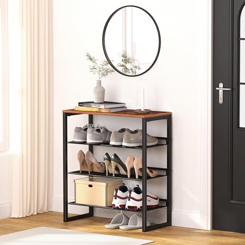 CHEMPFR Industrial Shoe Rack - Sturdy Steel Entryway Shoe Organizer with Spacious Top - Strong Mesh Shoe Storage Shelves - Adjustable Shoe Stand for Closet Organization (4-Tier) - size: 4-Tier