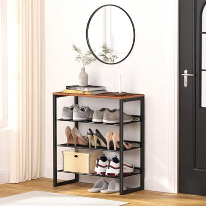CHEMPFR Industrial Shoe Rack - Sturdy Steel Entryway Shoe Organizer with Spacious Top - Strong Mesh Shoe Storage Shelves - Adjustable Shoe Stand for Closet Organization (4-Tier) - size: 4-Tier
