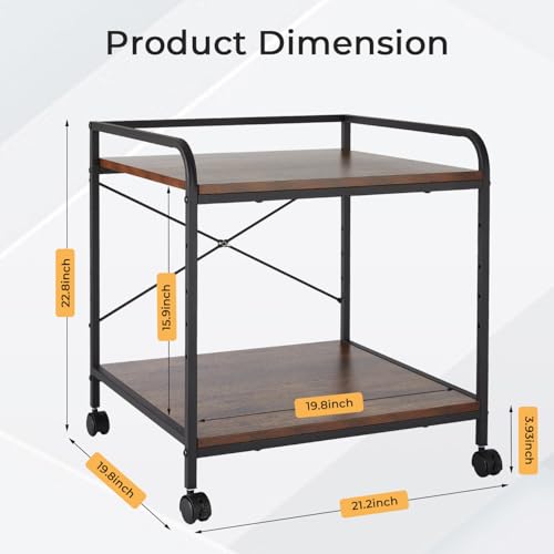 2-Tier Rolling Printer Stand with Lockable Wheels, Mobile Printer Cart with Storage Shelf for Home Office