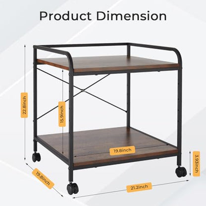 2-Tier Rolling Printer Stand with Lockable Wheels, Mobile Printer Cart with Storage Shelf for Home Office