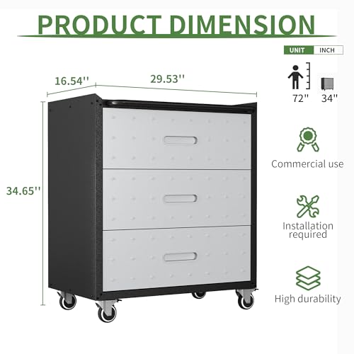 Metal Mobile Tool Storage Cabinet with Wheels,Heavy Duty Rolling Tool Cabinets for Garage,Metal Storage Cabinets with 3 Drawer,Assembly Required - color: Black/Gray, style: 3 drawer with wheels