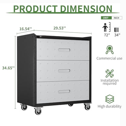 Metal Mobile Tool Storage Cabinet with Wheels,Heavy Duty Rolling Tool Cabinets for Garage,Metal Storage Cabinets with 3 Drawer,Assembly Required - color: Black/Gray, style: 3 drawer with wheels