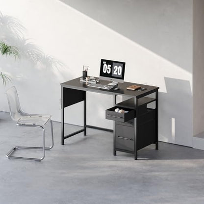Ｍａｉｈａｉｌ Maihail Small Desk with Drawers, 40 inch Computer Desk with Shelves, Writing Desk with Storage, Small Office Desk with Metal Frame, Black - color: Black, size: 40 inch