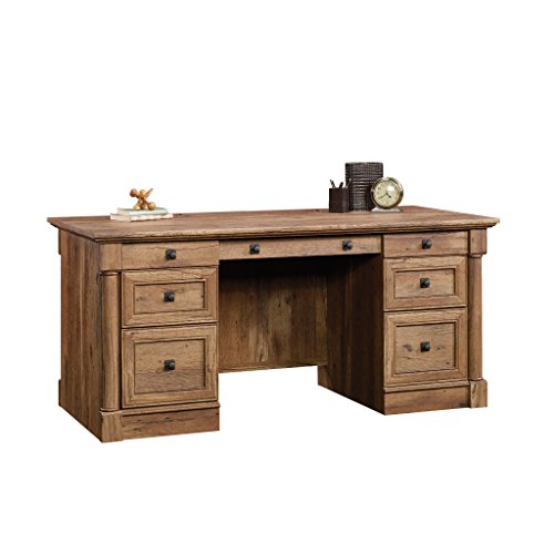 Sauder Palladia Executive Desk, 29.5"D x 65.1"W x 29.61"H, Vintage Oak finish - color: Vintage Oak