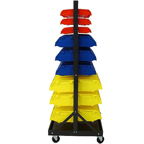 9-Tier Double-Sided Rolling Bin Rack with 90 Parts, Heavy Duty Steel Frame with Locking Wheels, 450 lbs Capacity for Garage, Shop, Home, and Workshop Organization - size: 9-Tiers