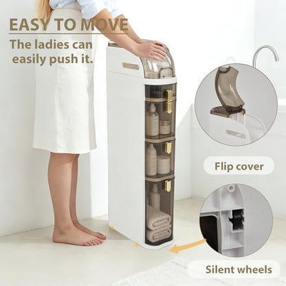 BGYMF 4-Tier Slim Bathroom Storage Cabinet,Slim Cabinet for Bathroom,Narrow Movable Bathroom Storage Organizer for Small Spaces,Bathroom,Kitchen,Living Room - size: Slim 4 Tiers