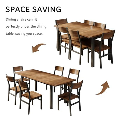 iPormis 7-Piece Dining Table Set with 6 Chairs, 63" Extendable Kitchen Table & Chairs Set for 4-6, Dining RoomTable with Solid Metal Frame & MDF Board, Perfect for Small Space, Easy Assembly, Walnut - color: Walnut
