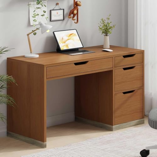 MaverickFurni 48 Inch Computer Desk with 4 Drawers, Brown | 4 storage drawers, compact design for bedrooms and home offices, suitable for computer work, writing, and study - color: Brown, size: 48 Inch