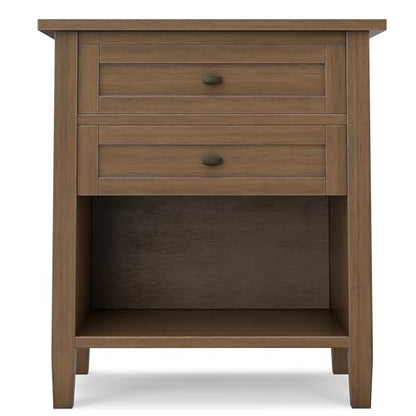 SIMPLIHOME Warm Shaker Nightstand - 24 inch Wide Solid Wood Bedside Table in Rustic Natural Aged Brown, Transitional Side Table or End Table with 2 Drawers, Open Shelf, Bronze Knobs and Tapered Legs - color: Rustic Natural Aged Brown