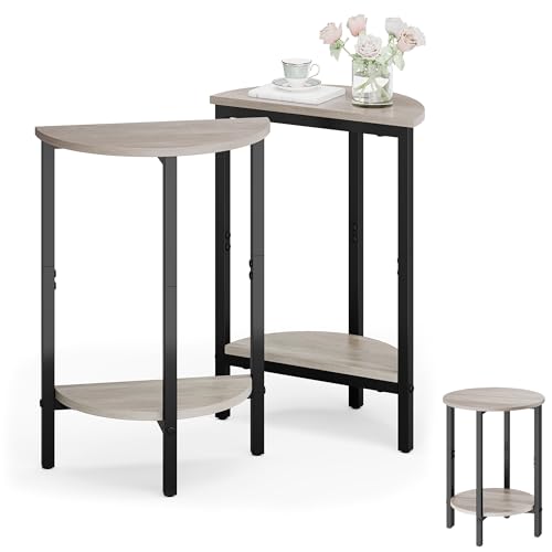 Vagusicc Side Tables Small End Tables, Set of 2 Half Round Side Table for Living Room, 2 Tier Couch Side Table, Small Round Coffee Table Accent Table, Thin Sofa Table Narrow Entryway Table, Grey - color: Greige