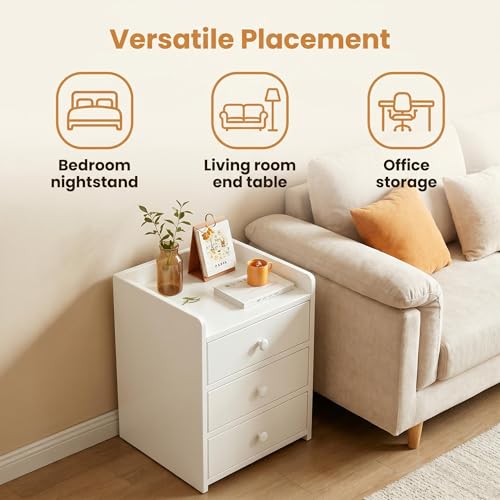 White NightStand Modern Small Home Side Tables Bedside Table with Drawers Bedroom Storage Cabinet Rental Room Living Room(12.6x10.2x18.9inch) Need to Assemble by oneself