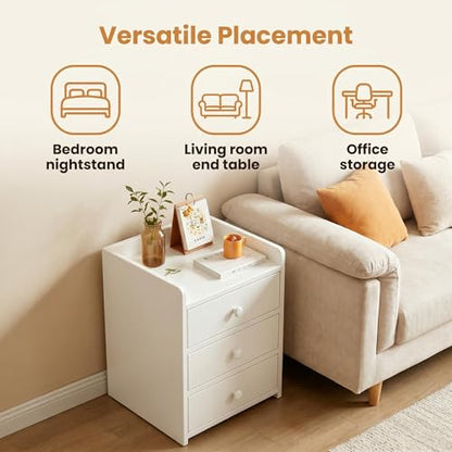 White NightStand Modern Small Home Side Tables Bedside Table with Drawers Bedroom Storage Cabinet Rental Room Living Room(12.6x10.2x18.9inch) Need to Assemble by oneself
