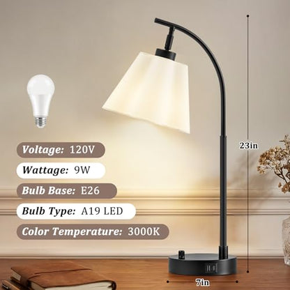 GyroVu Table Lamp Set of 2, Bedside Table Lamp with USB C+A Ports, Stepless Dimmable Nightstand Lamp, Small Cute Bedroom Lamps, Flower Lamp for Bedroom, Living Room, Home Office(Bulbs Included, Black) - color: white shade & black base