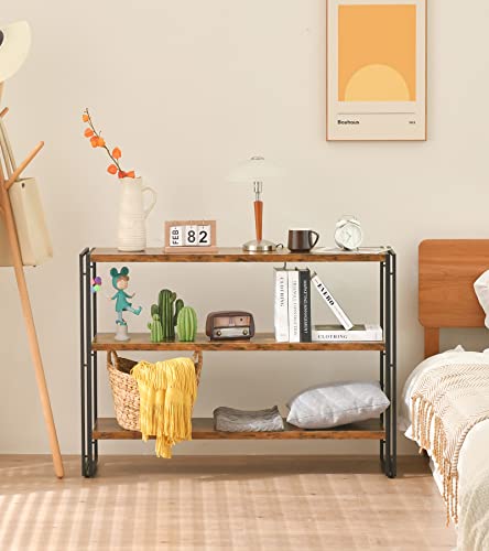 HCHQHS 3-Tier Rustic Wood and Metal Industrial Bookshelf for Home Office, Bedroom, Kitchen, Bathroom - 47in - color: Rustic Brown, size: 3-Tier (47"W x 33.5"H)