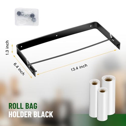 Stainless Steel Produce Bag Roll Holder Wall Mount Plastic Grocery Bag Holder for Supermarket Grocery Kitchen, 13.4 x 6.4 x 1.3 Inch(Black) - color: Black