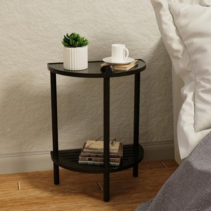 End Table, Half Moon Side Tables, Living Room Half Round 2 Tier Table for Small Space, Living Room Bedroom Couch Tables with Storage Shelf (Black)