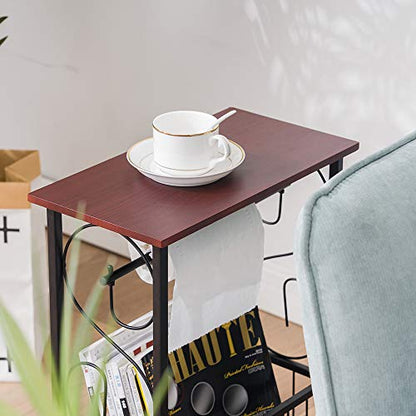 Side Table,Narrow End Table for Small Spaces,Snack Couch Table with Holder,Nightstand for Living Room,Bedroom,Office,Bathroom,Balcony (Coffee) - color: Coffee