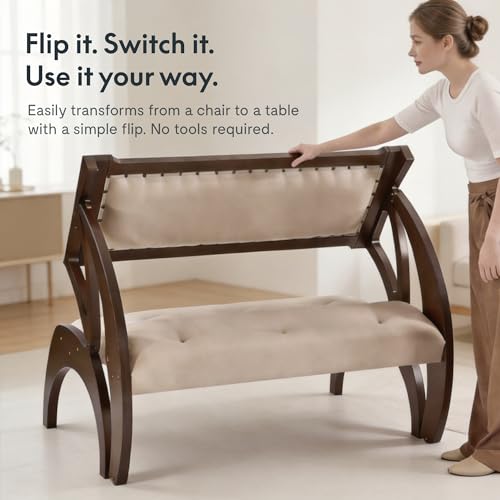 FLEXISPOT 3-in-1 Convertible Chair to Table with 2 Seats,Desk and Chair Set for 4, Upholstered Accent Chair with Solid Wood Frame, Easy Flip Design, Space Saving Furniture for Small Apartments - size: Convertible Chair for 4