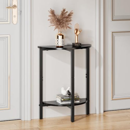 Vagusicc Side Table, Small End Table, Set of 2 Half Round Side Table for Living Room, 2 Tier Couch Side Tables, Small Round Coffee Table, Thin Accent Sofa Table Narrow Entryway Table, Black - color: Black