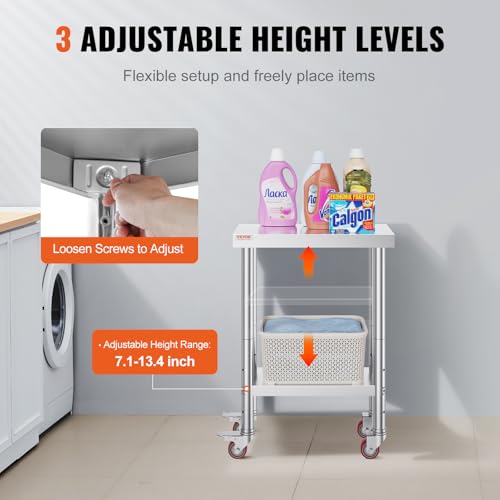 Vevor Stainless Steel Work Table with Wheels 24 x 12 x 32 Inch Prep Table with 4 Casters Heavy Duty Work Table for Commercial Kitchen Restaurant Business : Industrial & Scientific - size: 24*12*34In, style: With Caster