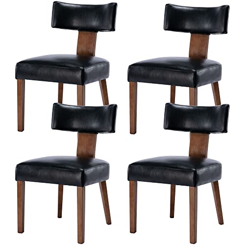 RIVOVA Set of 4 Mid Century Modern Dining Chairs, Farmhouse PU Leather Upholstered Dining Room Chairs Kitchen Chairs Side Chairs with Curved Backrest Wood Legs, Black - color: Black Curved