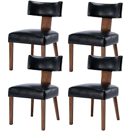 RIVOVA Set of 4 Mid Century Modern Dining Chairs, Farmhouse PU Leather Upholstered Dining Room Chairs Kitchen Chairs Side Chairs with Curved Backrest Wood Legs, Black - color: Black Curved