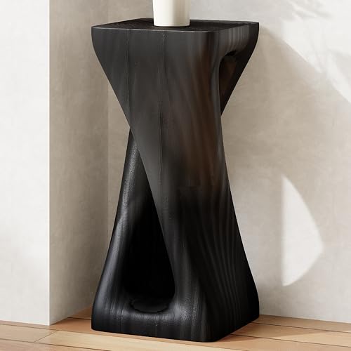 Merax Twist Shape MGO Accent Side Table, Unique Modern End Table with Wide Pedestal & Tabletop, Small Drink Tables for Living Room, Bedroom Night Stand Bedside Table, No Assembly Required, Black - color: Black, size: Twist Shaped