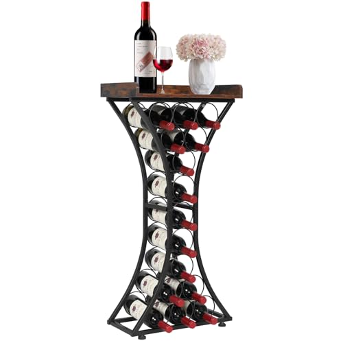 VEVOR 15 Bottle Wine Rack,Iron Freestanding Floor Wine Holder, Mini Bar Stand Liquor Cabinet with Wood Tabletop, for Home Bar,Kitchen,Living Room,Dining Room,16.9''L X 11.4''W X 35.2''H - size: 15 Bottles