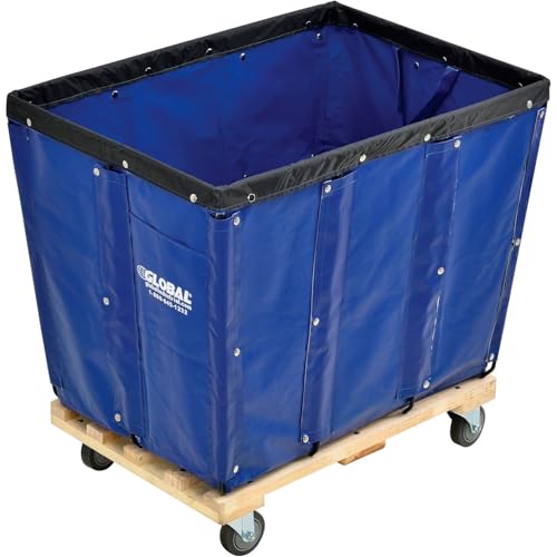Global Industrial 12 Bushel, Blue Vinyl Basket Bulk Truck, Unassembled | 36"L x 26"W x 33-1/2"H, Rolling Laundry Cart, Commercial Material Handling Cart with 4" Casters - color: Blue