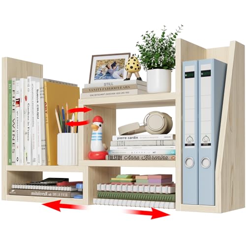 Desktop File Organizer Desk Organizer Shelf - Wooden Office Organization Shelves for Top of Desk Organizers and Accessories Corner Bookshelf Table Top Shelving Small Hutch Decorations for Women Office - color: Wooden