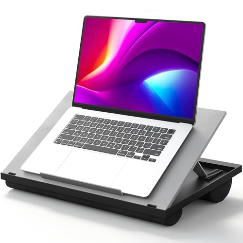 HUANUO Adjustable Lap Desk - with 8 Adjustable Angles & Dual Cushions Laptop Stand for Car Laptop Desk, Work Table, Lap Writing Board & Drawing Desk on Sofa or Bed, Grey - color: Gray