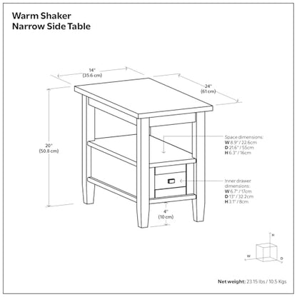 SIMPLIHOME Warm Shaker End Table - 14 inch Wide Solid Wood Narrow Accent Table in Russet Brown, Transitional Side Table for Living Room with Drawer and Shelf - color: Russet Brown, size: 14 inch, style: End Table
