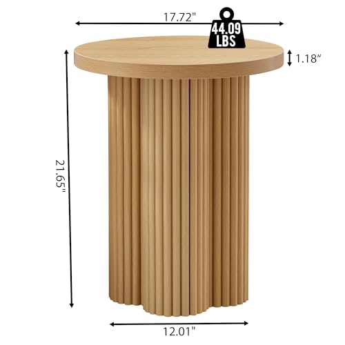 Round Fluted End Table, 17.7'' Mid Century Modern Side Table, Circle Bedside Tables Drink Table Wood Nightstand for Small Spaces, Living Room (Natural-1PCS) - color: Natural-1pcs