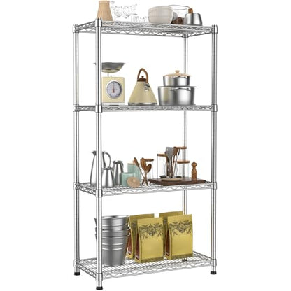 Heavy Duty Metal Wire Shelving Unit Industrial 4-Tier Garage Shelving Adjustable Storage Shelves Warehouse Storage Rack 2200LBS Standing Shelf for Pantry Laundry Kitchen Closet Utility14"Dx30"Wx59"H - size: 4-Tier-Silver[14"D x 29.9"W x 59"H]