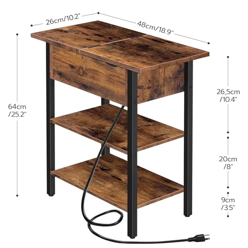 HOOBRO Set of 2 End Tables, Side Table with Charging Station, Flip Top Nightstand with USB Ports and Outlets, Bedside Tables with Shelf for Small Spaces, Living Room, Bedroom, Rustic Brown BF341BZP201 - color: Rustic Brown + Black