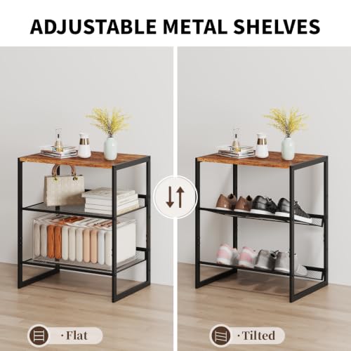 3 Tier Metal Shoe Rack, Sturdy Steel Frame with Rust-Proof Coating, MDF Top, Adjustable Flat Inclined Mesh Shelves, Anti-Tip Scratch-Resistant Feet, Sleek Show Rack for Entryway, Hallway, Garage - size: 3 Tier (16.5″x11.8″x19.8″)
