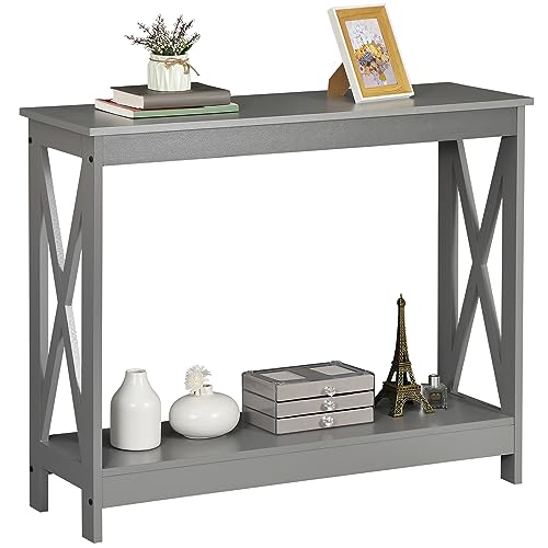 Nouva 2-Tier Narrow Console Sofa Side Table for Hallway Foyer Table Sofa Long Accent Table for Living Room,Grey - color: Grey