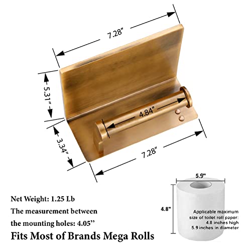 Toilet Paper Holder with Shelf, Aluminum Tissue Roll Dispenser with Mobile Phone Storage Shelf for Bathroom, 3M Self Adhesiv or Wall-Mounted with Screws, Antique Brass - color: Brass Antique